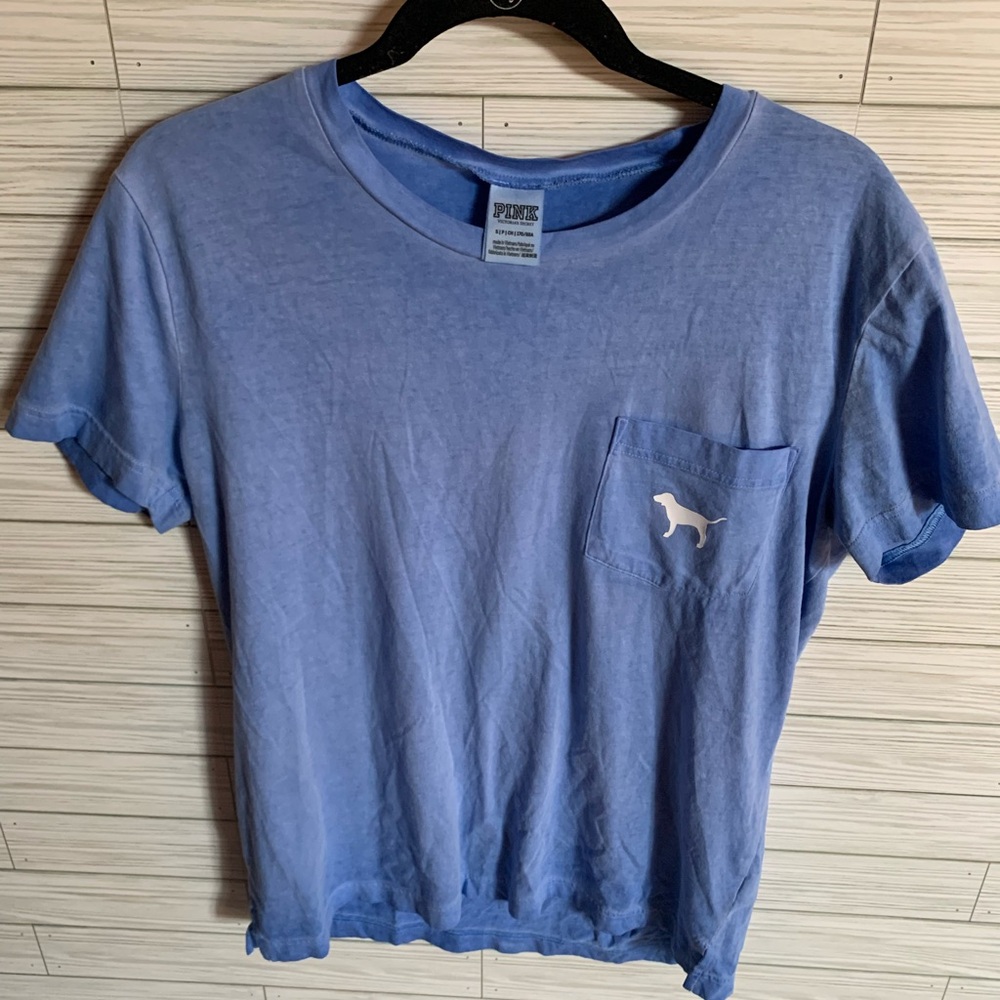 PINK mineral washed Blue Pocket T-Shirt with Dog Logo